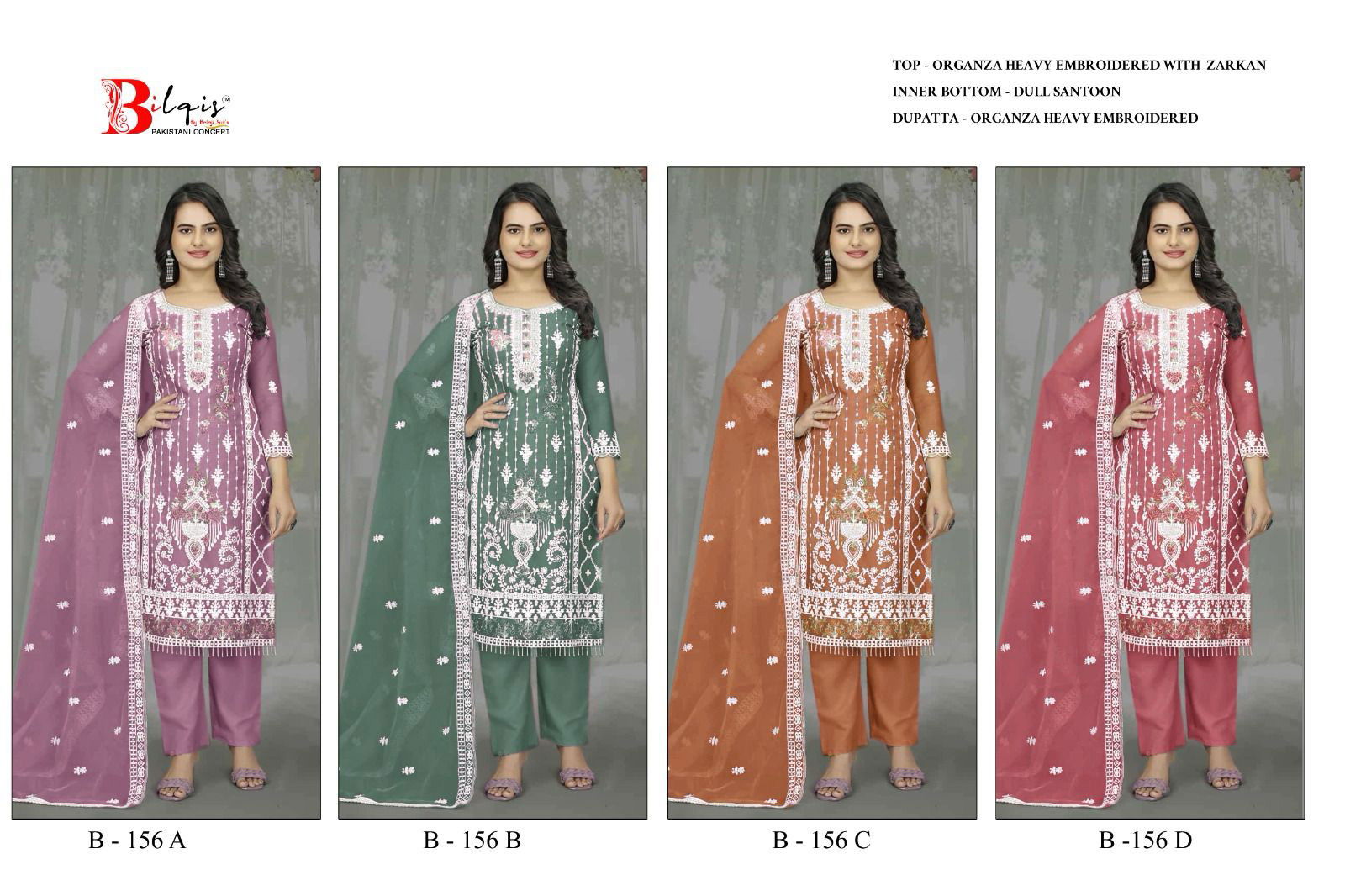 Bilqis B 156 Organza Pakistani Salwar Kameez Collection